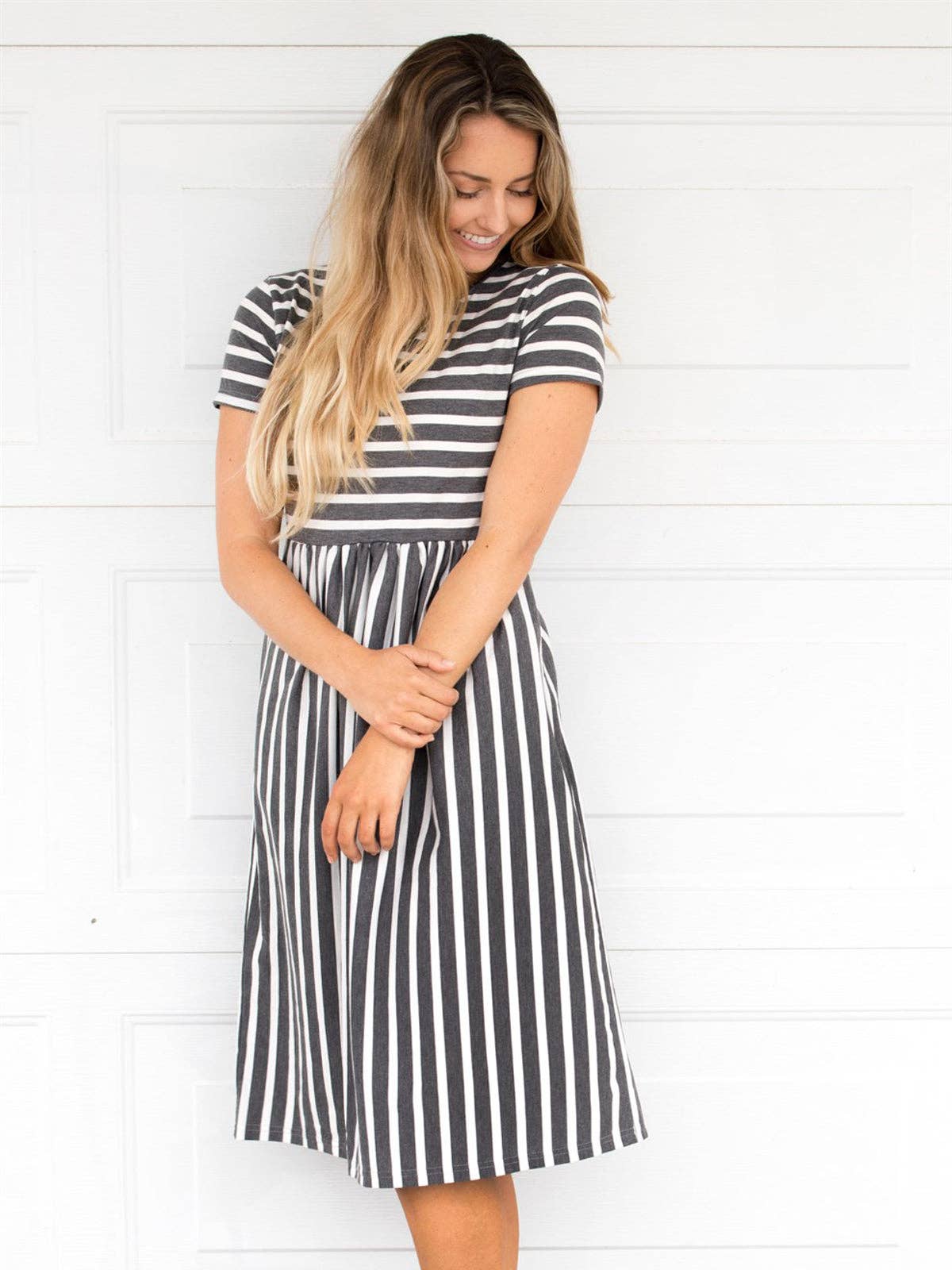 The Miranda - Ladies Capsule Striped Midi Pocket Dress Swede Alley Co.