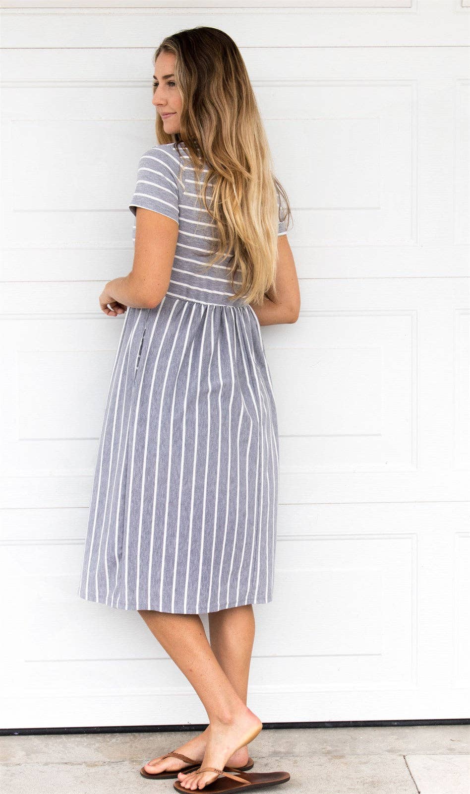 The Miranda - Ladies Capsule Striped Midi Pocket Dress Swede Alley Co.