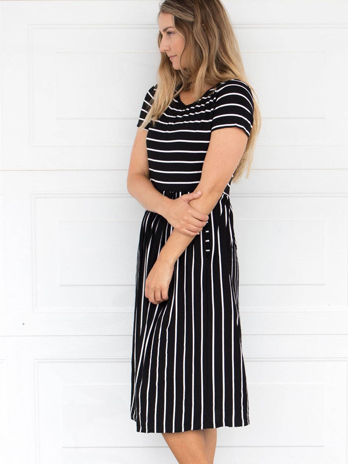 The Miranda - Ladies Capsule Striped Midi Pocket Dress Swede Alley Co.