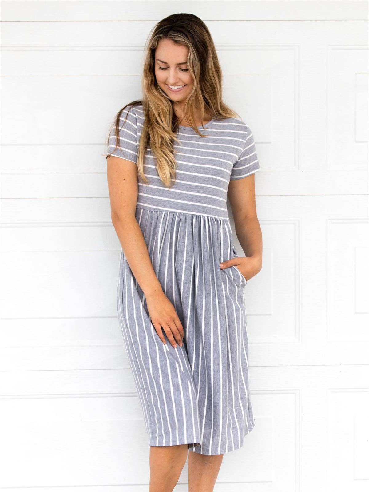 The Miranda - Ladies Capsule Striped Midi Pocket Dress Swede Alley Co.
