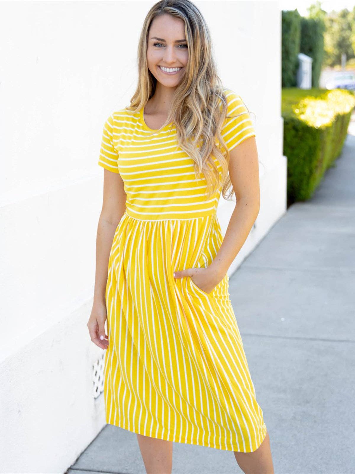 The Miranda - Ladies Capsule Striped Midi Pocket Dress Swede Alley Co.