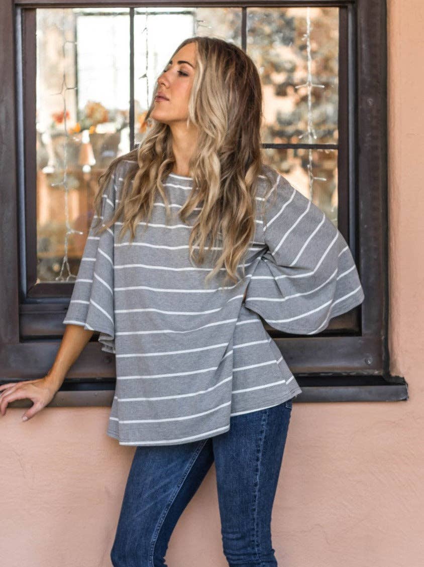 The Austin- Ladies Bell Sleeve Striped Top Swede Alley Co.