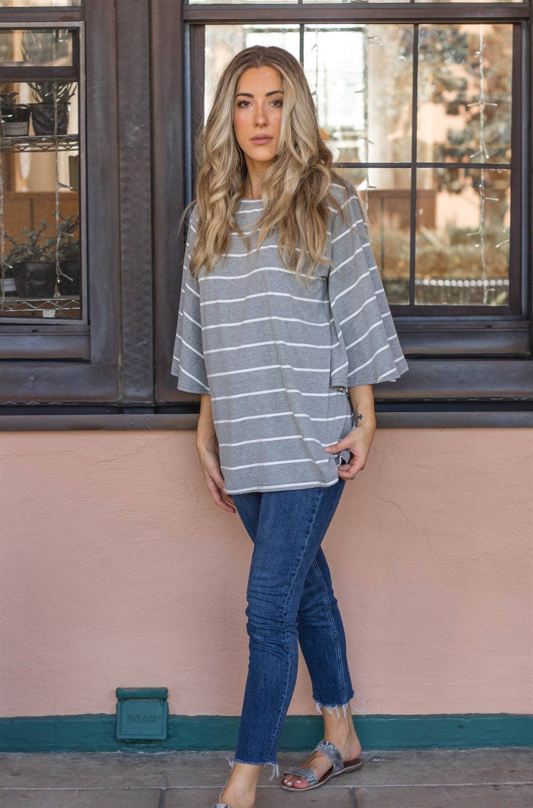 The Austin- Ladies Bell Sleeve Striped Top Swede Alley Co.