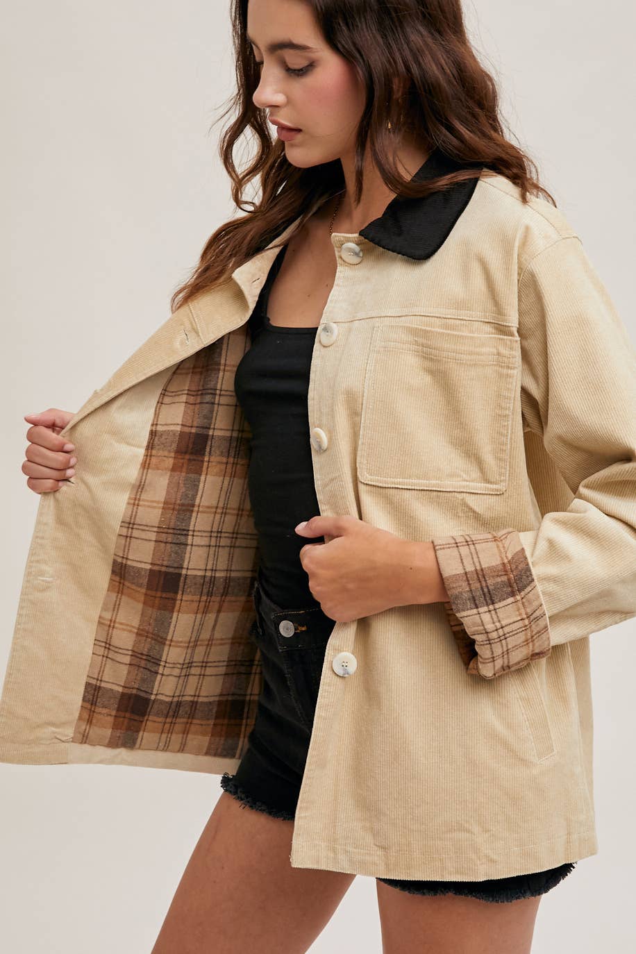 Bluivy - CORDUROY BUTTON DOWN BARN COAT INNER PLAID Swede Alley Co.