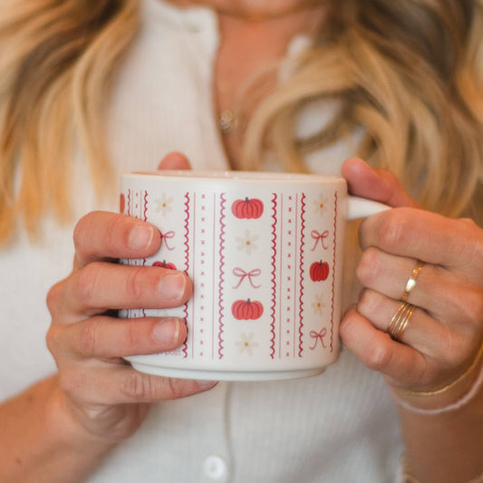 Pippi Post - Pumpkins, Bows & Florals Fall Large Ceramic Coffee Mug