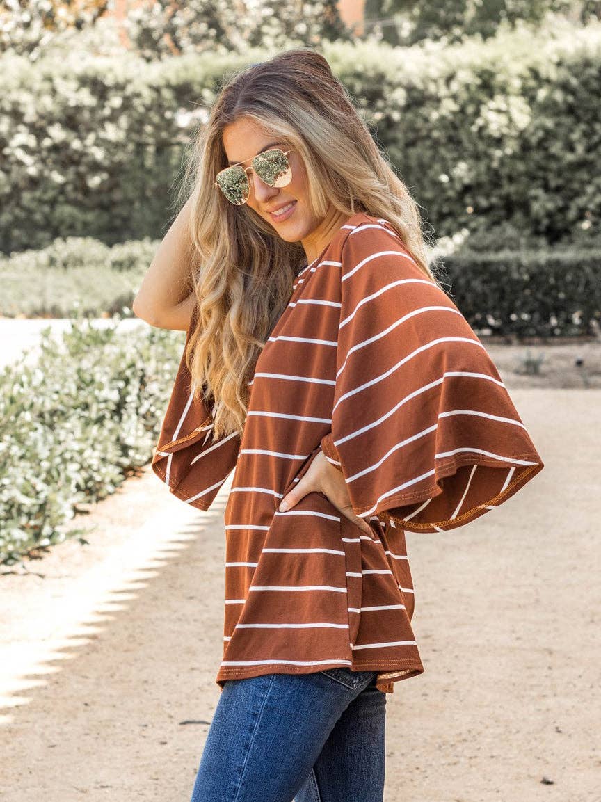 The Austin- Ladies Bell Sleeve Striped Top Swede Alley Co.