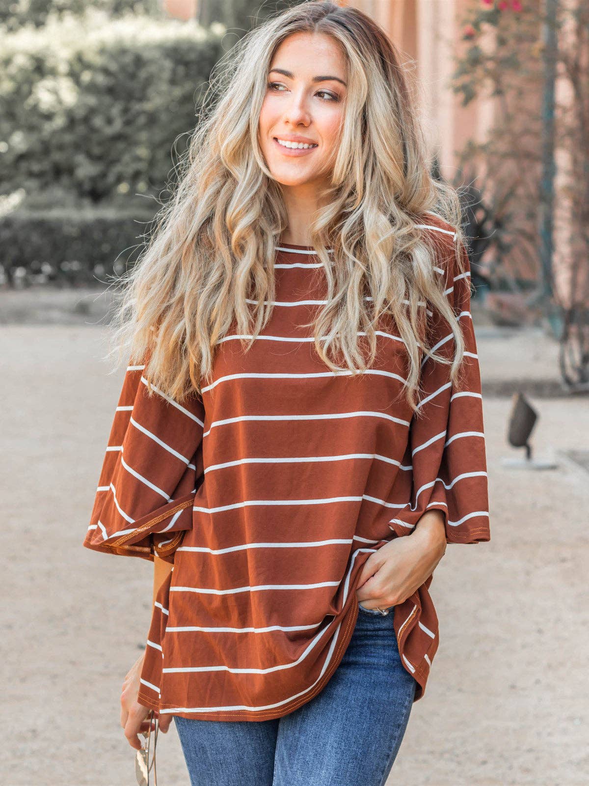 The Austin- Ladies Bell Sleeve Striped Top Swede Alley Co.