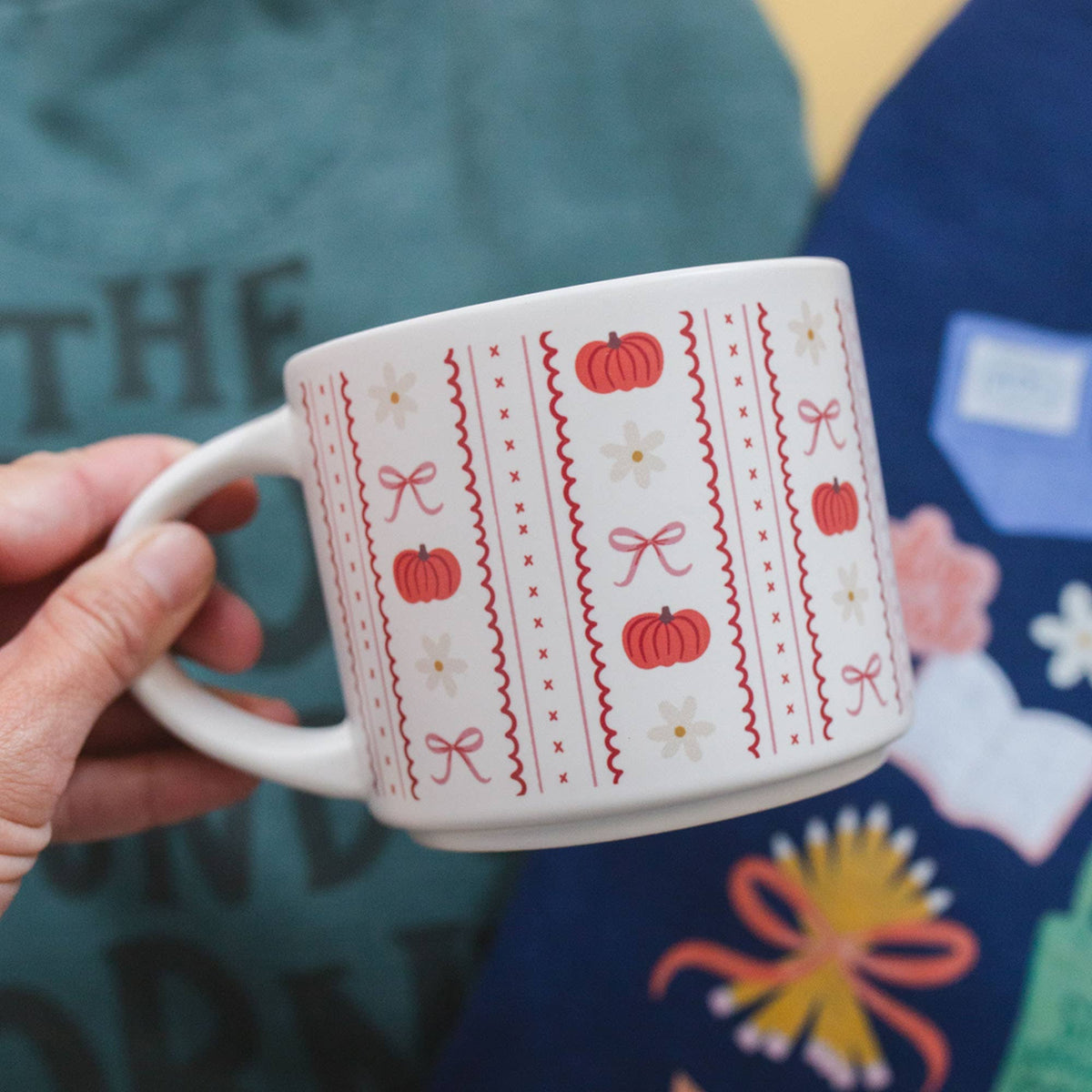 Pippi Post - Pumpkins, Bows & Florals Fall Large Ceramic Coffee Mug
