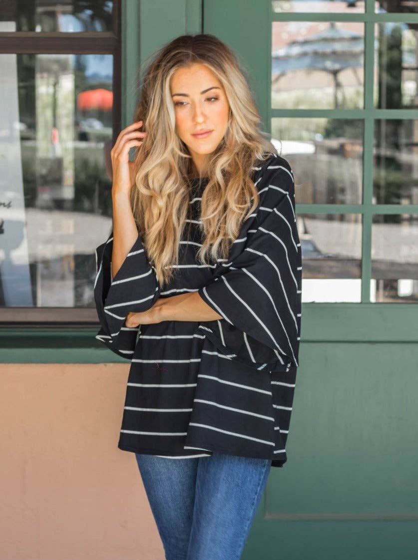 The Austin- Ladies Bell Sleeve Striped Top Swede Alley Co.