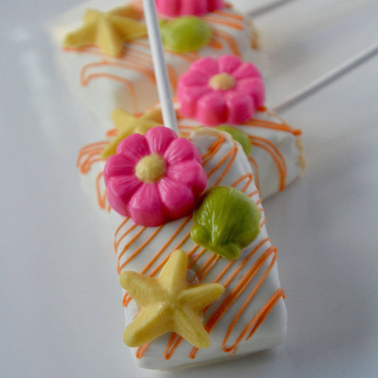 Chocolates Unlimited by Denise - Luau Party Chocolate Dipped Rice Krispie Treats Swede Alley Co.