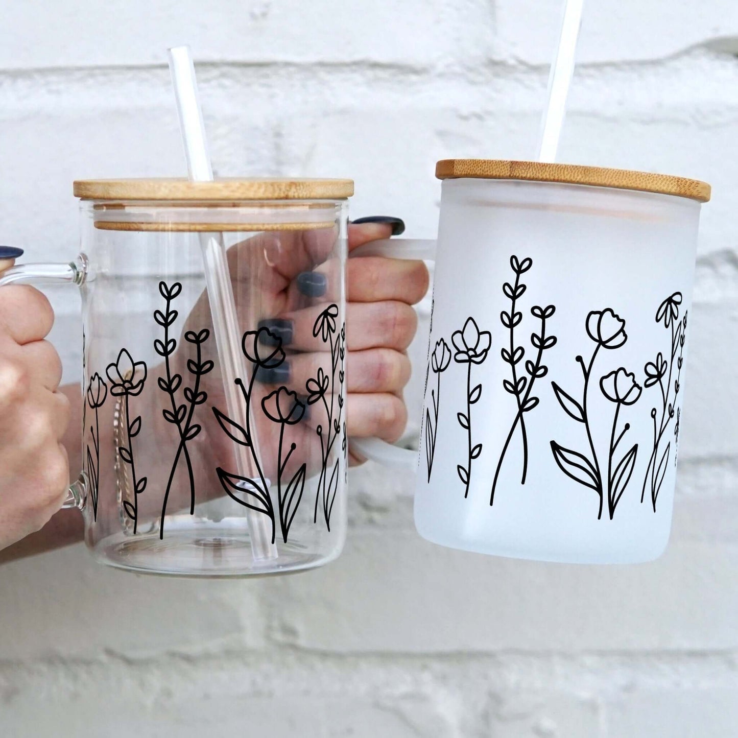Sip-Sip Hooray! - Wildflower 17oz Glass Mug with Lid and Straw Swede Alley Co.