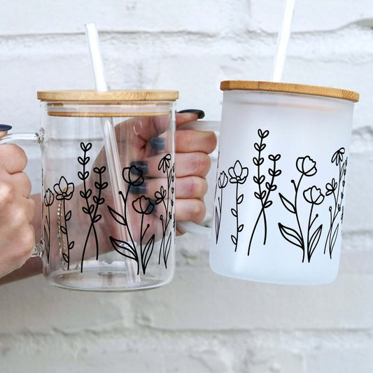 Sip-Sip Hooray! - Wildflower 17oz Glass Mug with Lid and Straw Swede Alley Co.