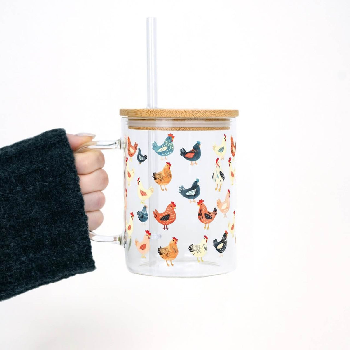 Sip-Sip Hooray! - Chicken Lover 17oz Glass Mug With Lid and Straw Swede Alley Co.