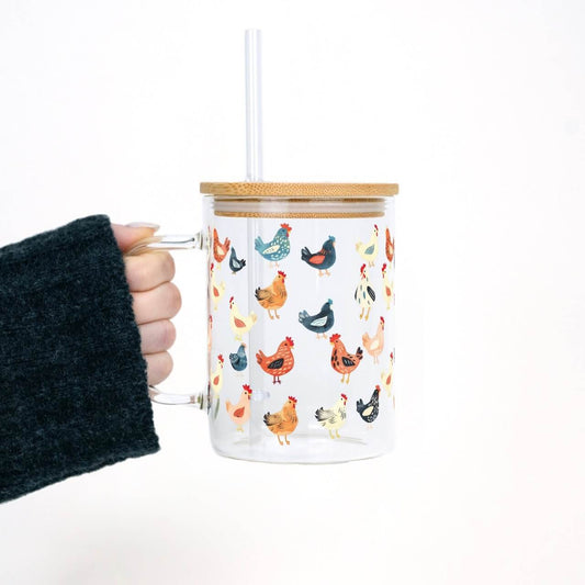 Sip-Sip Hooray! - Chicken Lover 17oz Glass Mug With Lid and Straw Swede Alley Co.