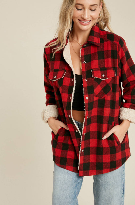 Bluivy - Ladies BUFFALO PLAID SHERPA-LINED SHACKET Swede Alley Co.